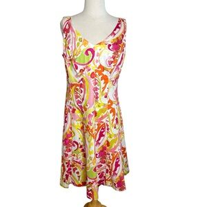 Chaps Pink & Orange Sleeveless V-Neck Sundress – Resort Ready